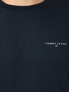 Camiseta Tommy Jeans Masculina Slim Manga Longa Linear Chest Azul Marinho