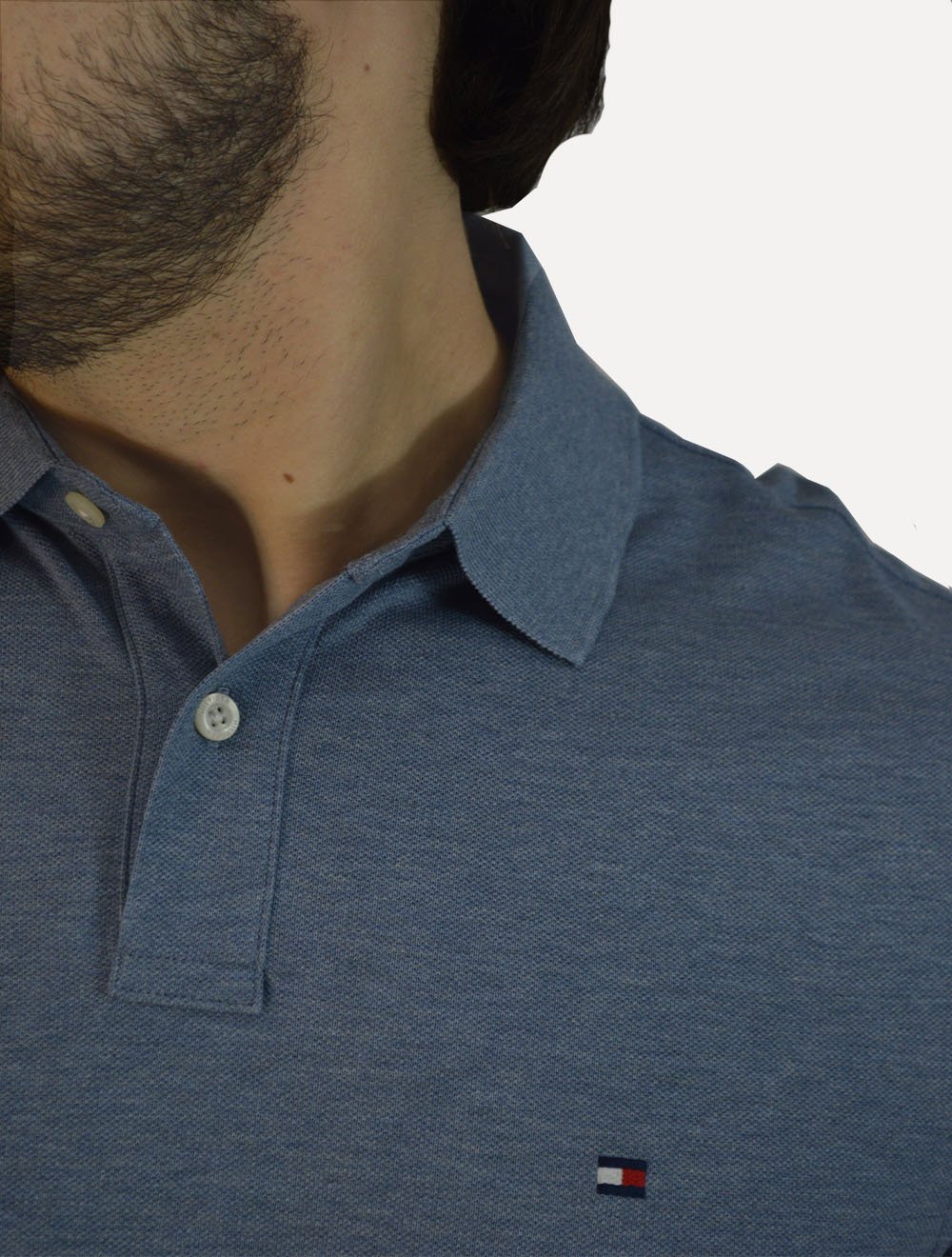 Polo Tommy Hilfiger Masculina Regular Piquet 1985 Azul Médio Mescla