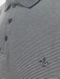 Polo Dudalina Masculina Malha Mini Stripes Azul Marinho
