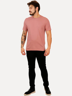 Camiseta Individual Masculina Slim Logo Rosa Médio