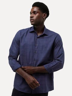 Camisa Dudalina Masculina Comfort Fit Xadrez Maq Grid Azul Marinho