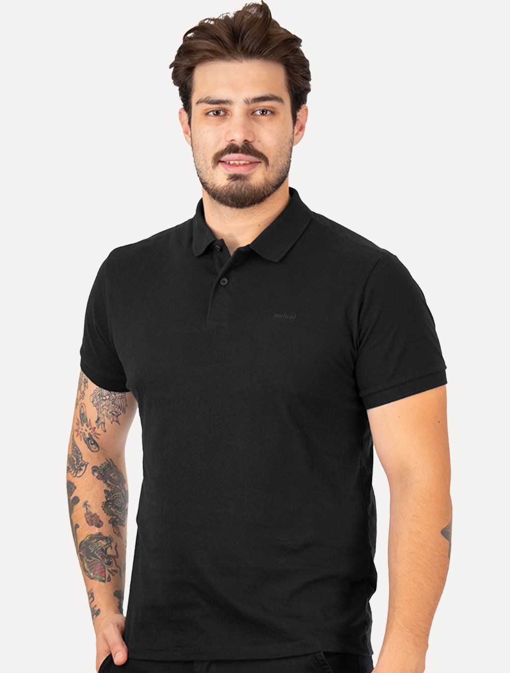 Polo Colcci Masculina Piquet Dark Logo Preta