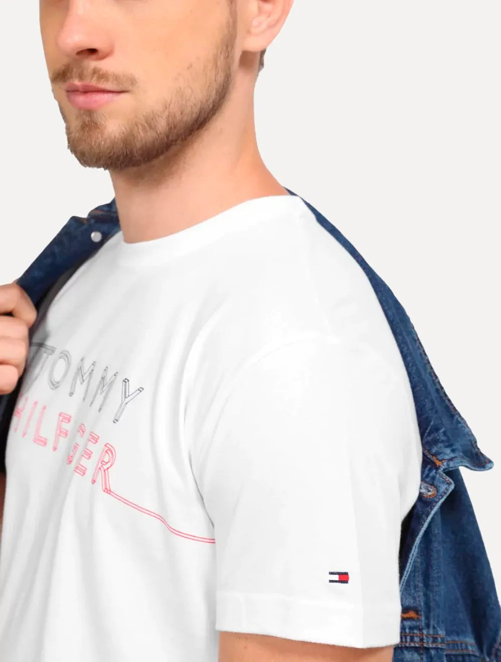 Camiseta Tommy Hilfiger Masculina 3D Large Corp Logo Branca