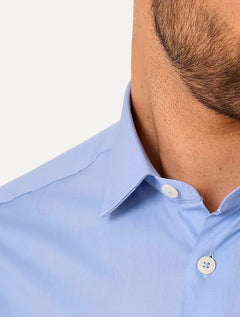 Camisa Dudalina Masculina Milano Tricoline Superfine Cotton Lisa Stretch Azul Médio