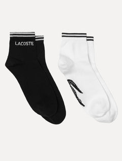 Kit 2 Pares Meia Lacoste | Cano Curto Sport Low Cotton Branca/Preta