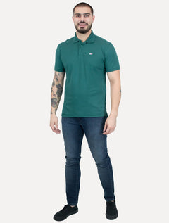 Polo Tommy Jeans Masculina Piquet Regular Placket Verde Escuro