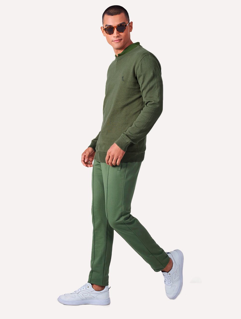 Suéter Reserva Masculino Tricot Basico Gola Careca Verde Militar