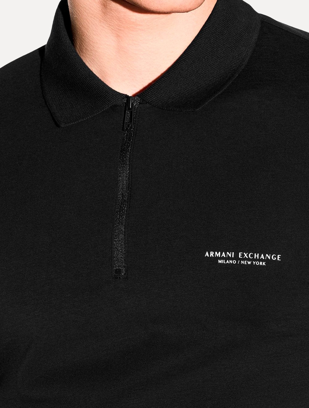 Camisa Polo Armani Exchange Slim Fit Malha de Algodão Half Zip Preta