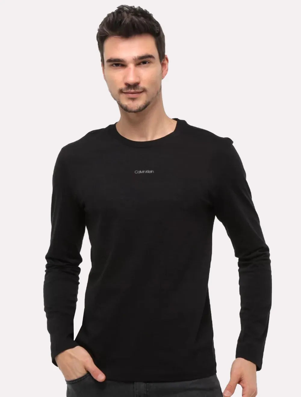 Camiseta Calvin Klein Masculina Manga Longa Institutional Logo Flamê Preta