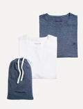 Kit Camisetas Dudalina Malha Azul Escuro Listrado e Branco