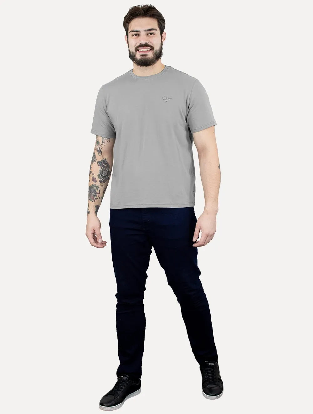 Camiseta Ellus Masculina Cotton Slim Originals Duplic Cinza