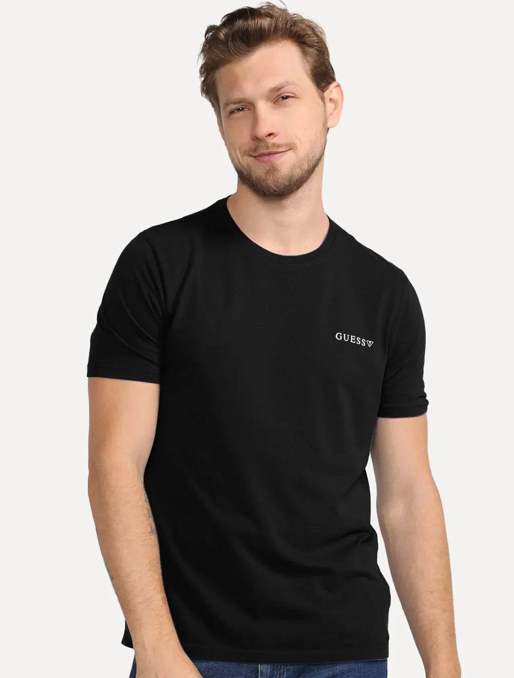 Camiseta Guess Masculina Small Silk Logo Preta