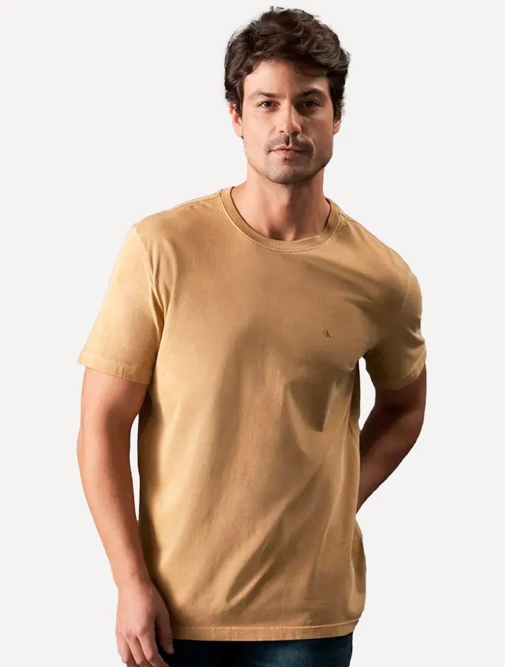 Camiseta Calvin Klein Jeans Masculina Monogram Logo Pigmento Marrom Claro