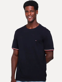 Camiseta Tommy Hilfiger Masculina Piquet Global Stripe Cuff Marinho