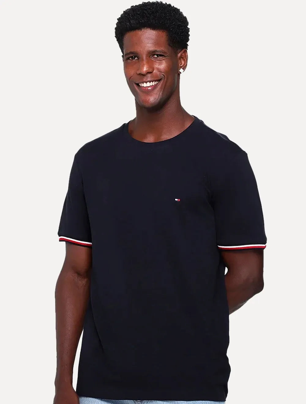 Camiseta Tommy Hilfiger Masculina Piquet Global Stripe Cuff Marinho