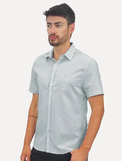 Camisa Calvin Klein Masculina Manga Curta Tela Algodão Azul Claro Mescla