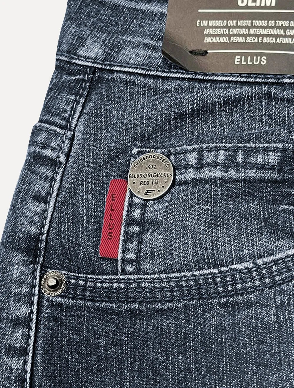 Calça Ellus Jeans Masculina Slim Sprouting LY III Metal Zetex Azul Escuro