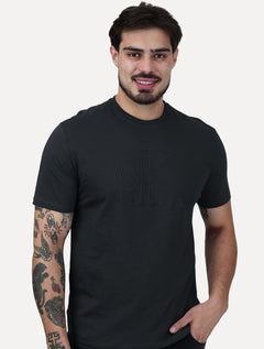 Camiseta Calvin Klein Masculina Meia Malha Big CK Logo Chumbo