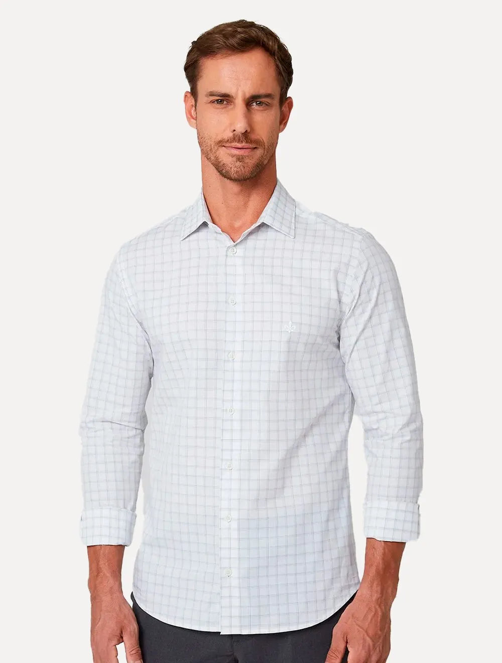 Camisa Dudalina Masculina Milano Superfine Cotton Xadrez Branca
