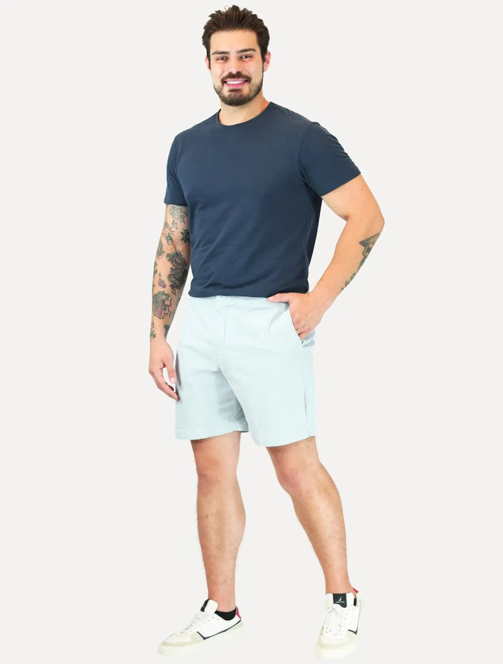 Bermuda Sergio K Chino Sarja Elastano Com Fivela S26 Azul Claro