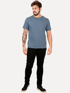 Camiseta Dudalina Masculina Essentials Modal Logo Azul Médio