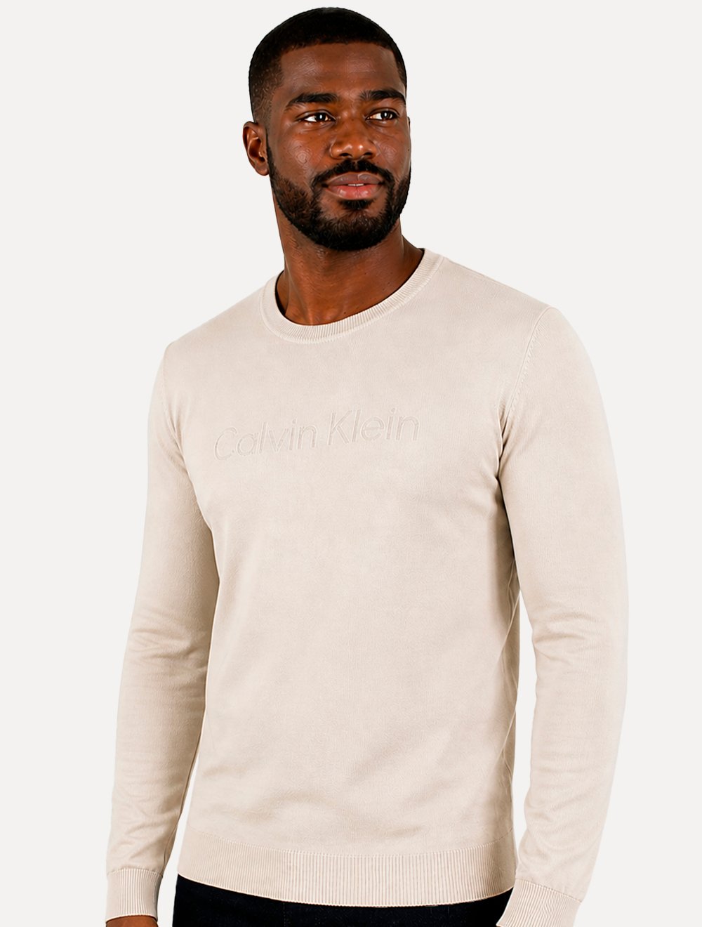 Suéter Calvin Klein Jeans Masculino Tricot Gola Careca Liso Areia