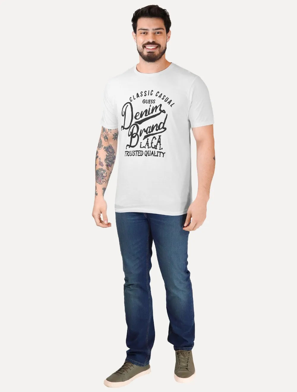 Camiseta Guess Masculina Denim Trusted Branca