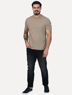 Camiseta Calvin Klein Masculina Meia Malha Big CK Logo Caqui Médio