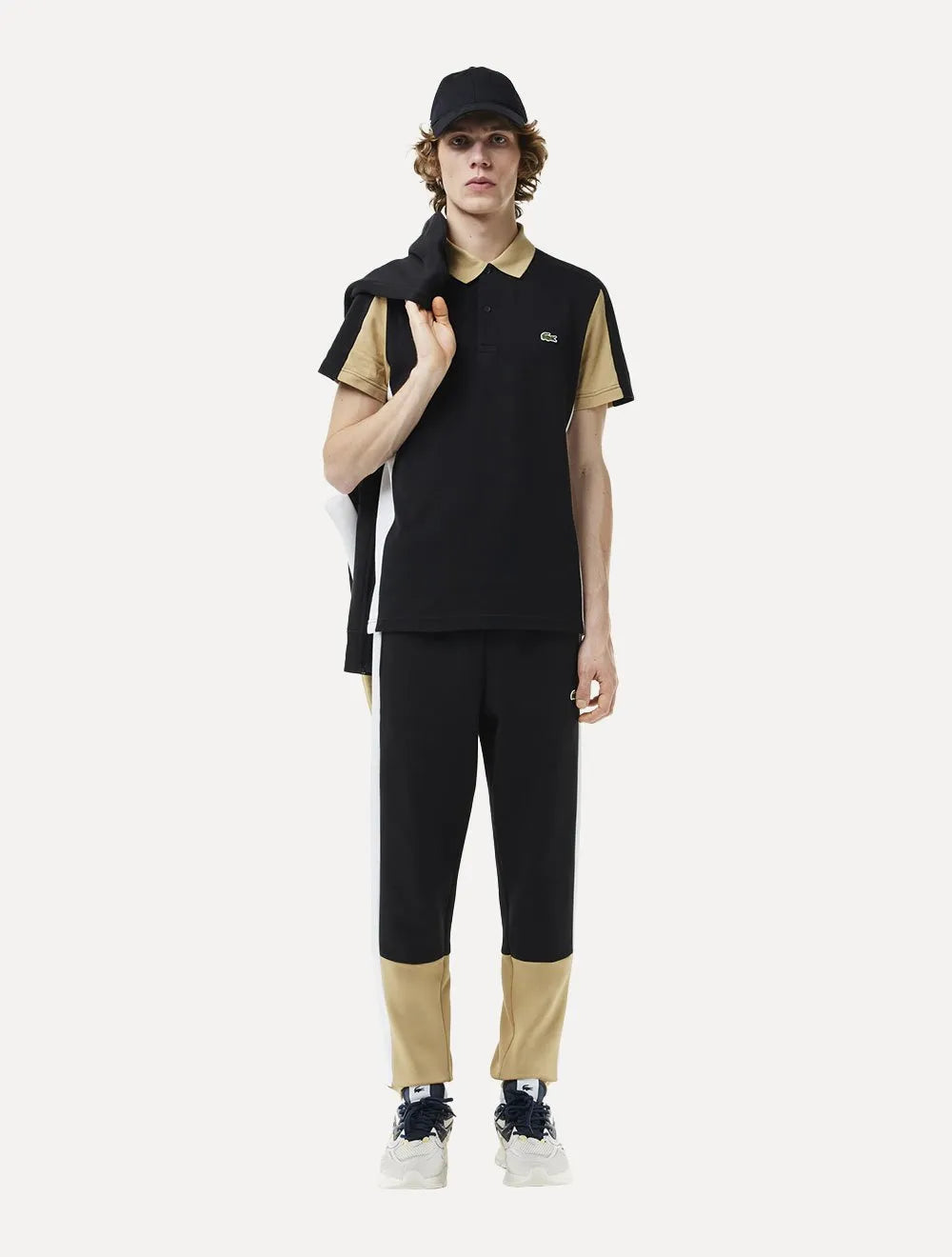 Polo Lacoste Masculina Piquet Cotton Colorblock Preta
