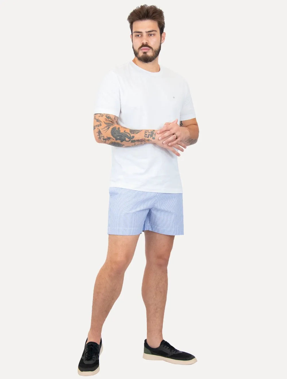 Short Tommy Hilfiger Masculino Medium Drawstring Core Logo Stripe Azul Claro