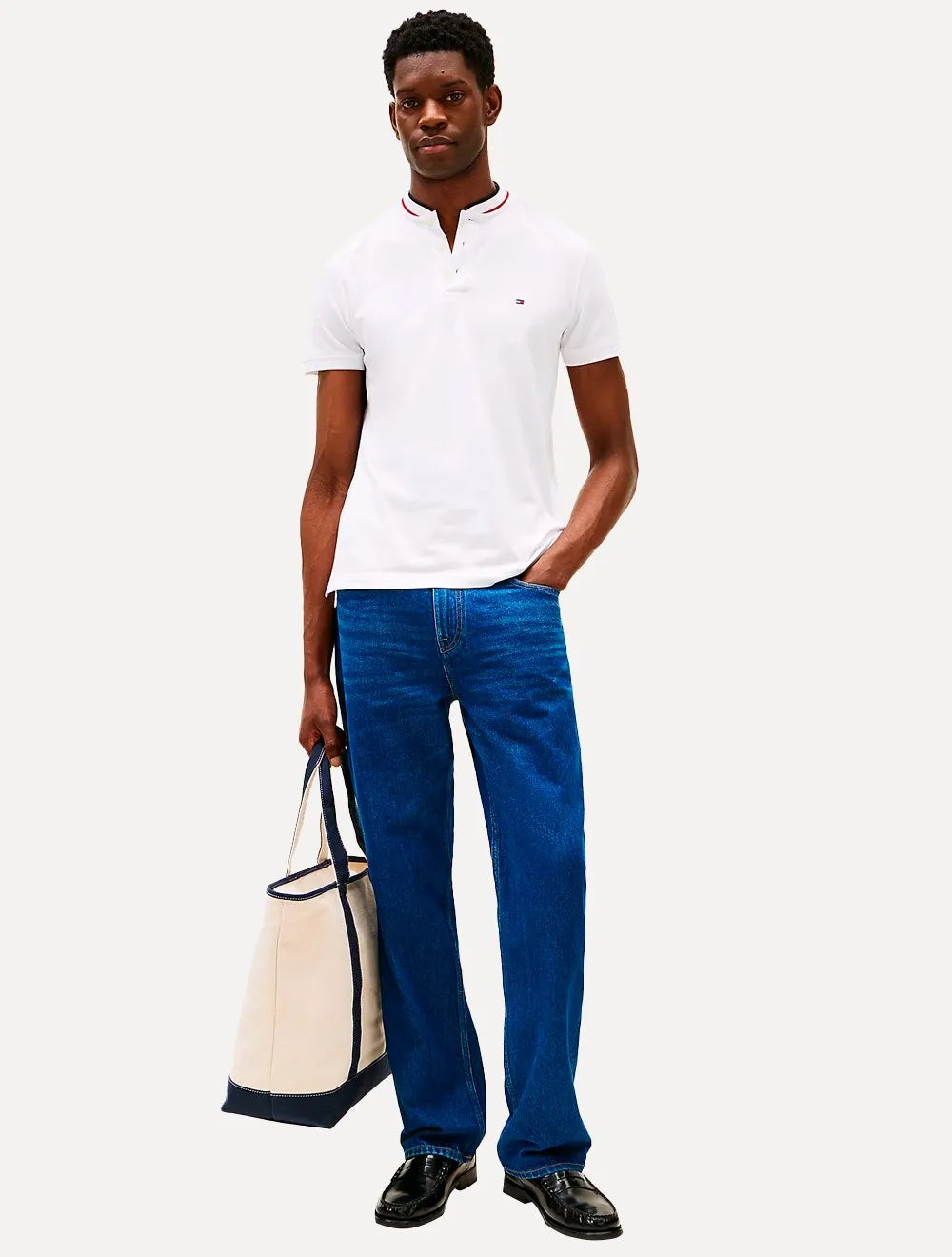 Polo Tommy Hilfiger Masculina Slim Tipped Gola Portuguesa Branca