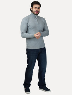 Suéter Dixen Masculino Tricot Half-Zip Gola Alta Cinza