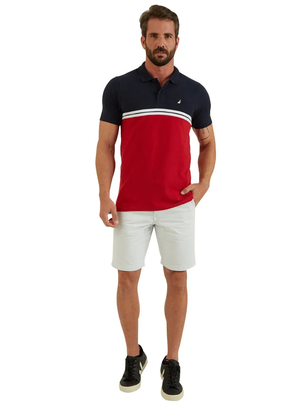 Polo Nautica Piquet Duo Sash Sail Logo Sail Marinho/Vermelha