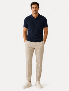 Polo Dixen Masculina Tricot Viscose Texturizada Manga Curta Azul Marinho