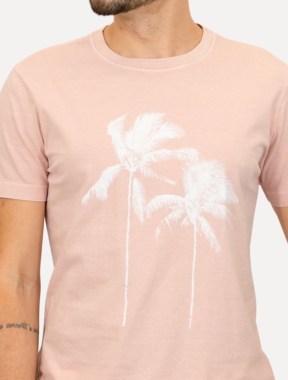 Camiseta Osklen Masculina Slim Stone Coconut Tree Rosa Claro