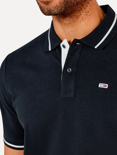Polo Tommy Jeans Masculina Piquet Regular Tipped Azul Marinho