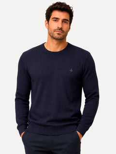 Suéter Dudalina Masculino Tricot Crewneck Textura Azul Marinho