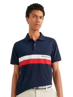 Polo Tommy Hilfiger Piquet Slim Colourblock Azul Marinho