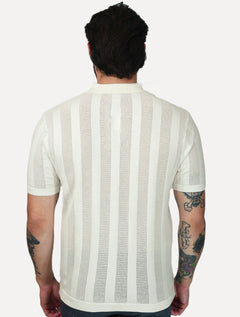 Polo Dixen Masculina Tricot Vertical Manga Curta Off-White