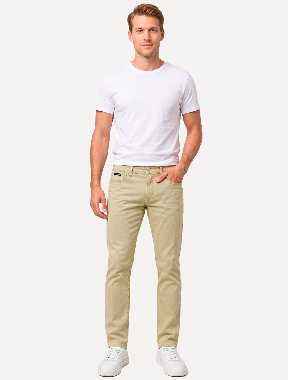 Calça Calvin Klein Jeans Masculina Slim Moletom Sarja Color Cáqui Claro