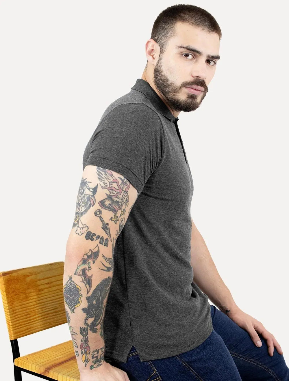 Polo Dixen Masculina Piquet Gola Lisa Chumbo Mescla