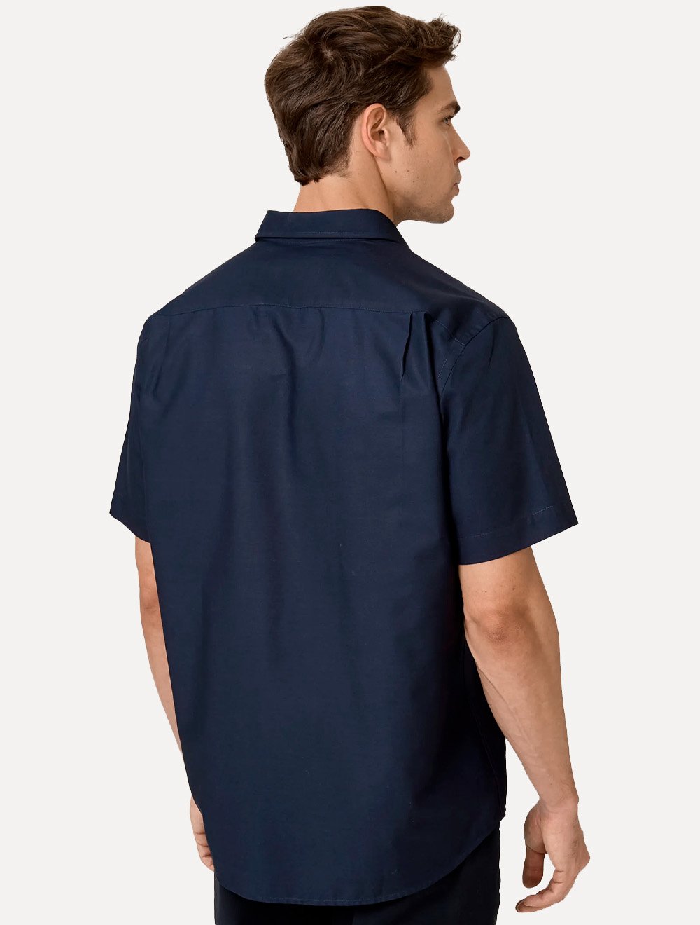 Camisa Dudalina Masculina Manga Curta Comfort Superfine Cotton Mono Logo Lisa Azul Marinho
