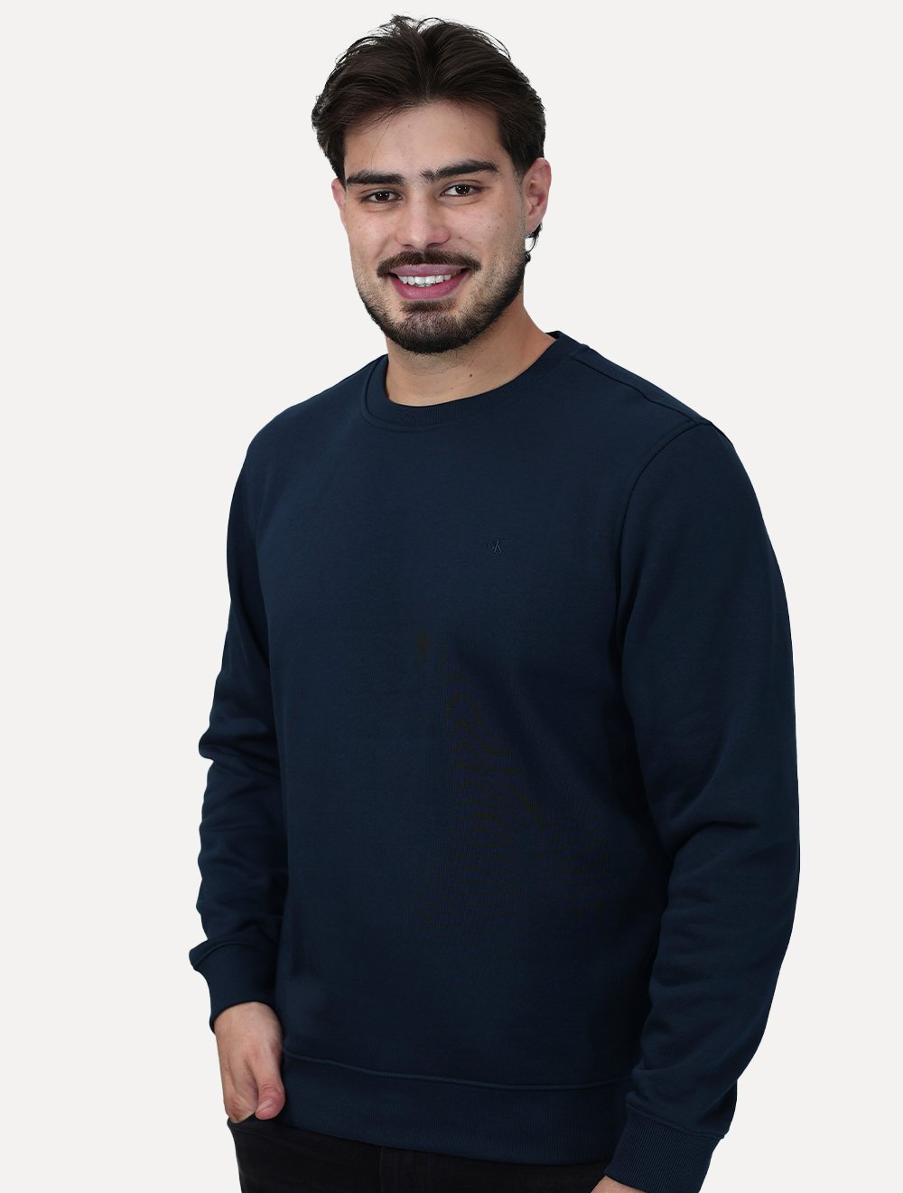 Moletom Calvin Klein Jeans Crewneck CK Logo Embroidered Azul Marinho