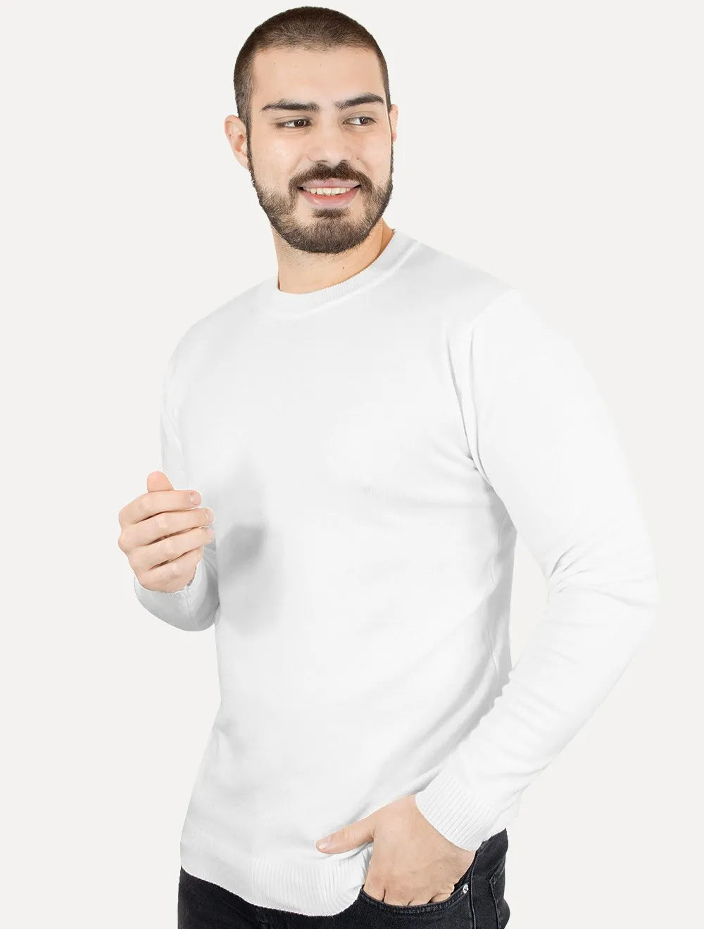 Suéter Dixen Masculino Crewneck Tricot Liso Branco