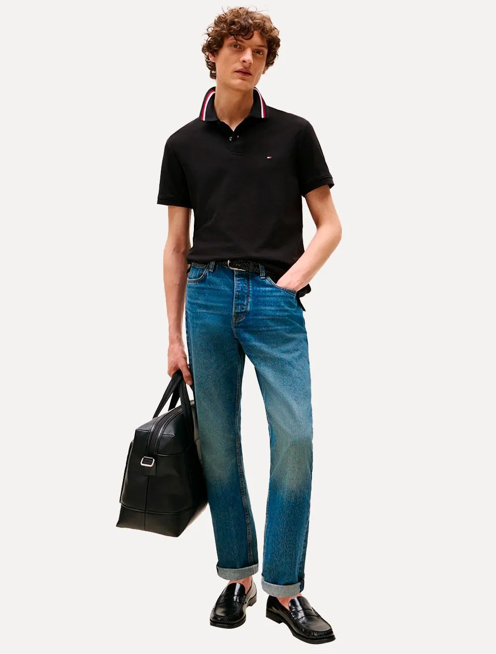 Polo Tommy Hilfiger Masculina Regular Fit Collar Preto
