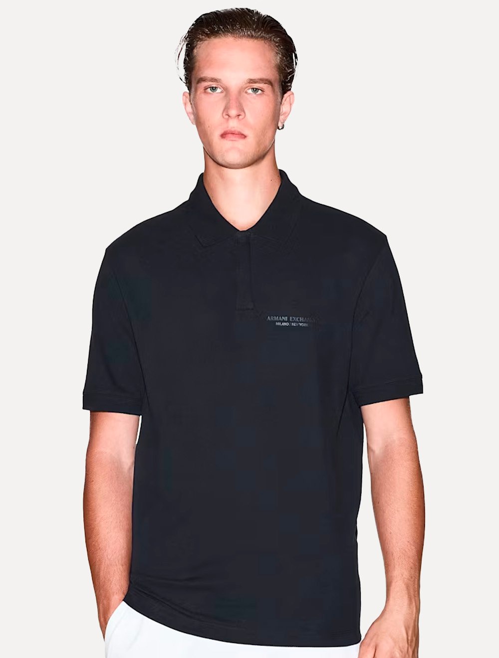 Camisa Polo Armani Exchange Regular Fit Light Logo Milano Azul Marinho
