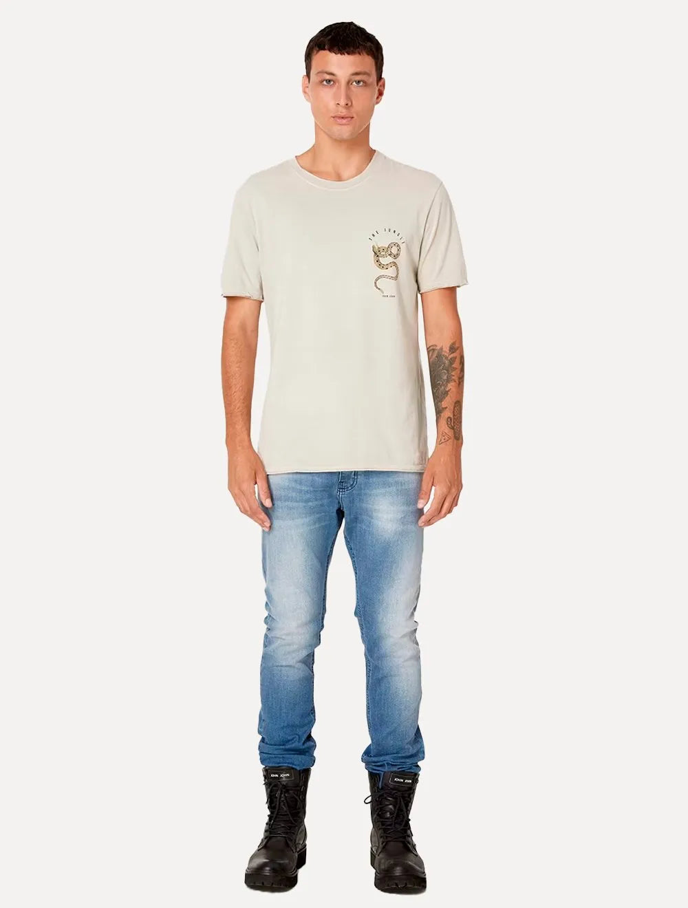 Camiseta John John Masculina Regular Snake Jungle Caqui Escuro