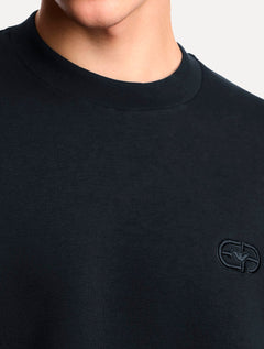 Blusa Moletom Emporio Armani Masculina Essential EA Logo Embroidery Azul Marinho