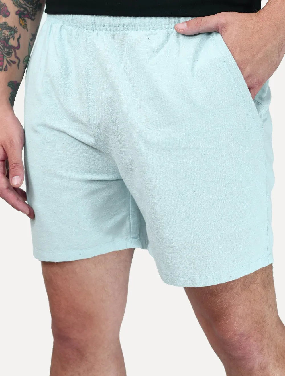 Short King & Joe Masculina Tradicional Casual Linho Azul Claro