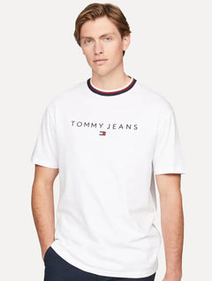 Camiseta Tommy Jeans Masculina Regular Linear Ringer Tee Branca